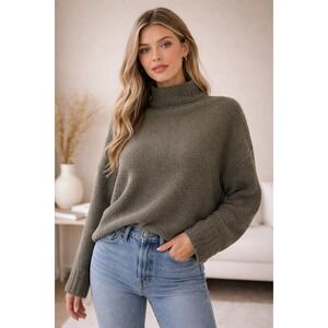 UGG Sweater Bouclé Mock Neck Olive Green Oversized Cozy Knit Size S